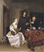 A Woman playing a Theorbo to two Men Gerhard ter Borch